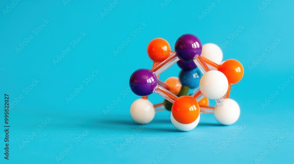 The model showcases various colored spheres connected by clear rods, representing atoms and bonds in molecular chemistry The model showcases various colored spheres connected by clear rods, representing atoms and bonds in molecular chemistry