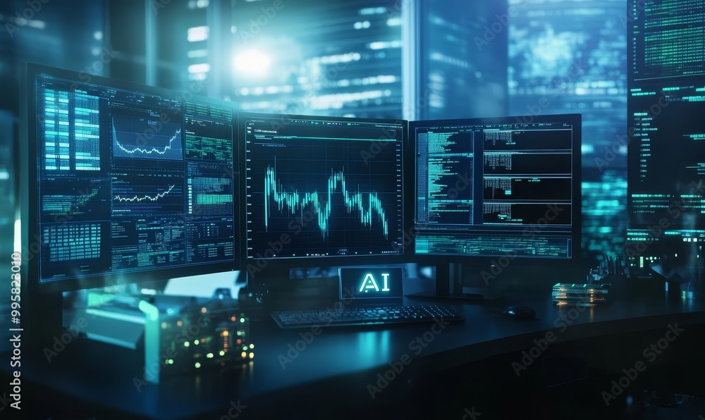 AI workstation with data visualizations. AI workstation with data visualizations.