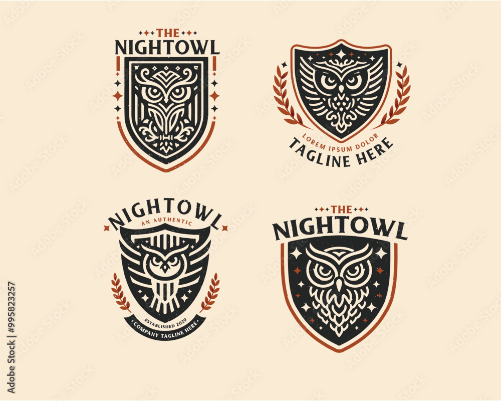 Fototapeta premium Set bundle vintage Night intelligent Owl bird logo for business company