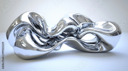 Abstract metallic sculpture with fluid forms reflecting light elegantly.