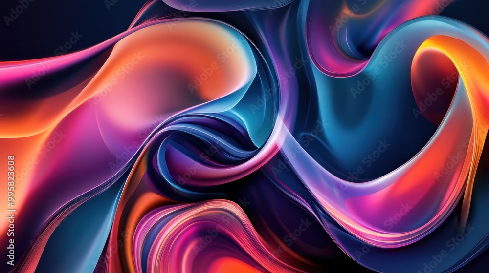 Obraz premium A vibrant wave of colorful abstract shapes in a blend of orange, pink, and deep blue hues.