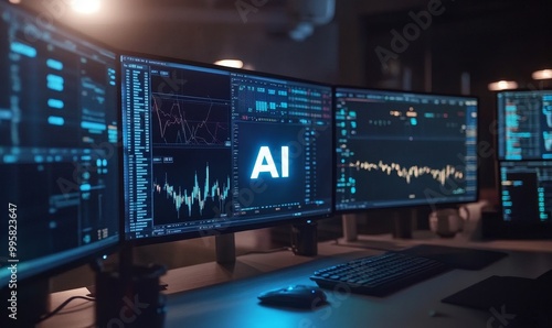 AI data analysis on multiple monitors.