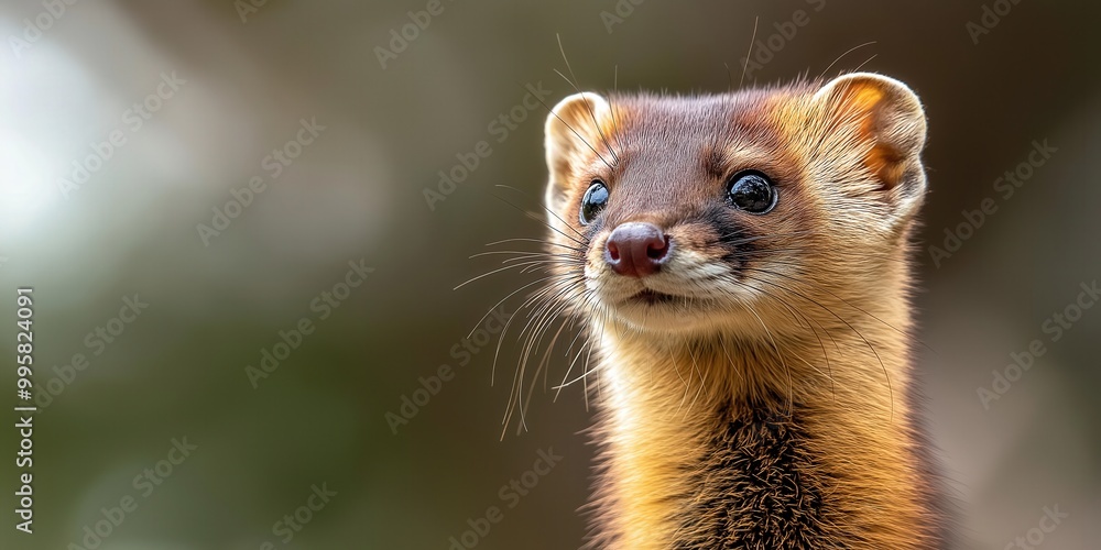 Fototapeta premium A close-up shot of a weasels with an alert expression and sharp eyes