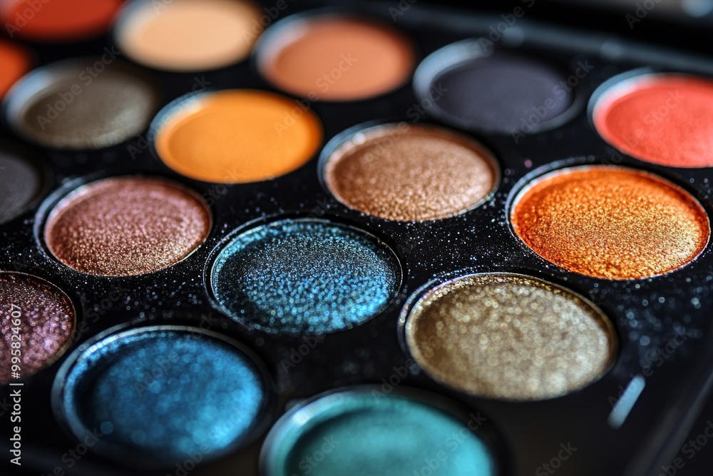 Neutral toned eyeshadow palette with shimmering golds and bronzes displayed in circular pans under soft lighting representing a classic and versatile beauty aesthetic Neutral toned eyeshadow palette with shimmering golds and bronzes displayed in circular pans under soft lighting representing a classic and versatile beauty aesthetic