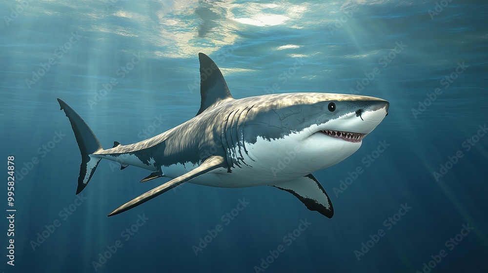 A large shark is swimming in the ocean A large shark is swimming in the ocean