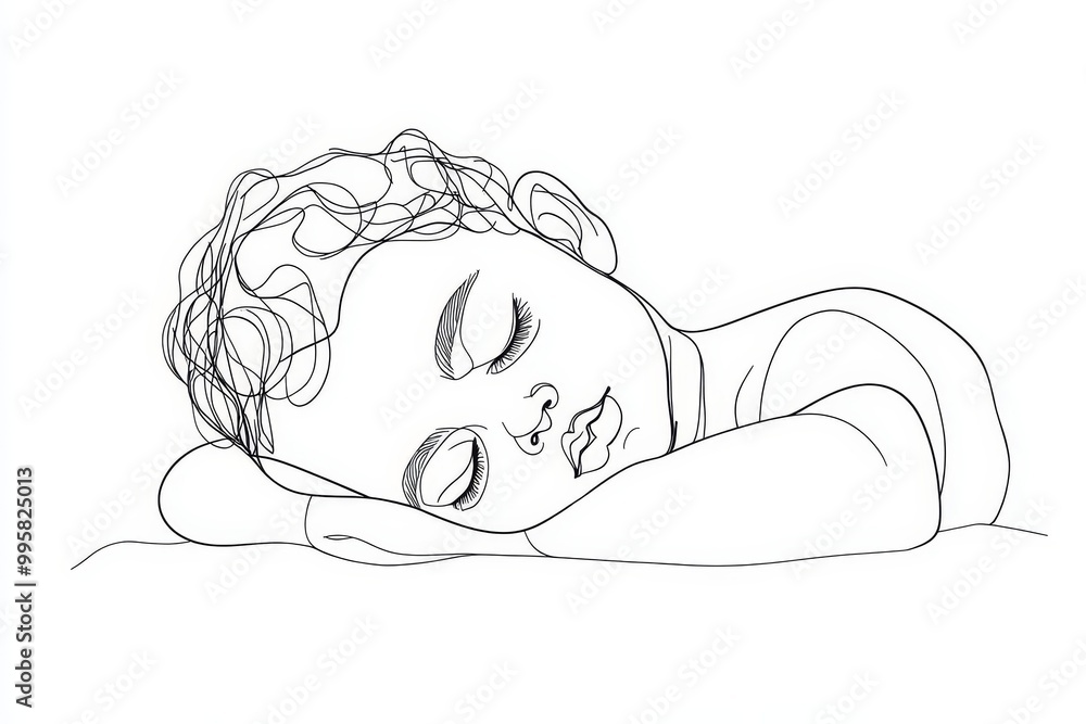 one line drawing illustration of a baby. Cute sleeping baby drawn from ...