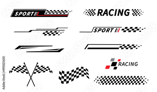 Start and finish flag. Race flag. Checkered flag. Racing stripes. Race motorsport graphics. Vector illustration