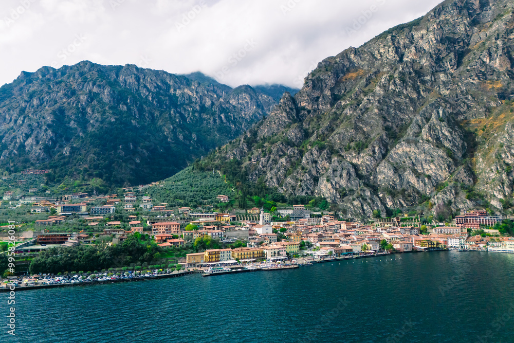 Aerial view of Italian town of Limone Sul Garda on Lake Garda, Italy Aerial view of Italian town of Limone Sul Garda on Lake Garda, Italy