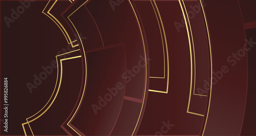 Abstract design featuring intersecting maroon rectangles outlined in gold