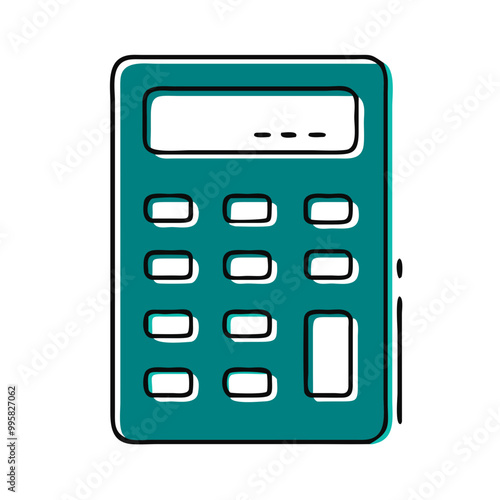 Calculator icon illustration, teal and white, finance and calculation concept