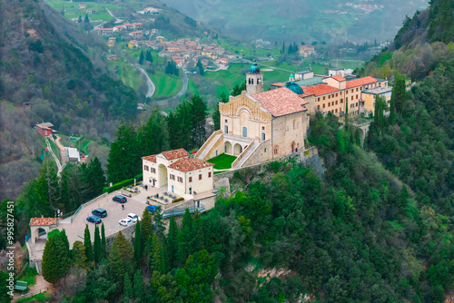 Eremo di Montecastello church on Lake Garda, Italy Lombardia. Aerial view