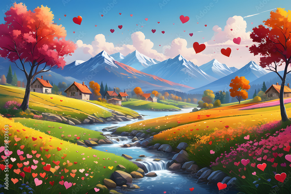 Fototapeta premium landscape with flowers and trees