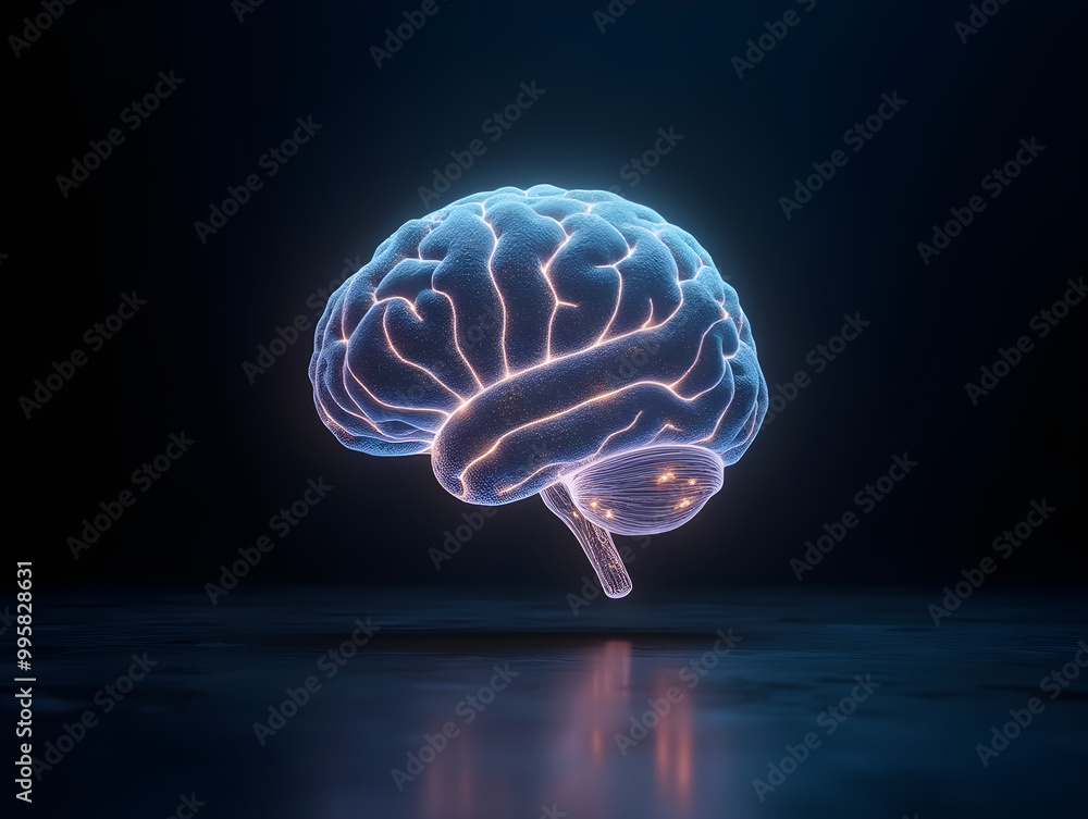 Fototapeta premium Glowing 3D Digital Brain with Neural Connections