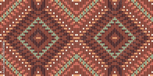 Pixel Art Ethnic Pattern Shirtfolk Embroidery, Aztec Geometric Ornament Print. Design for Carpet, Wallpaper, Clothing, Wrapping, Fabric