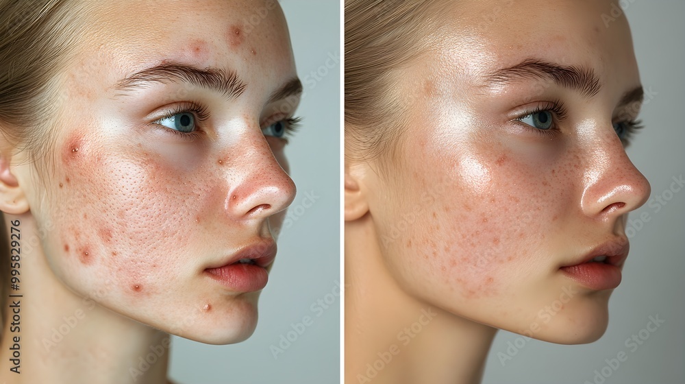 Obraz premium Before-and-after comparison of facial skin aging and a facelift, showing deep wrinkles and sagging skin before, with tight, youthful skin post-surgery