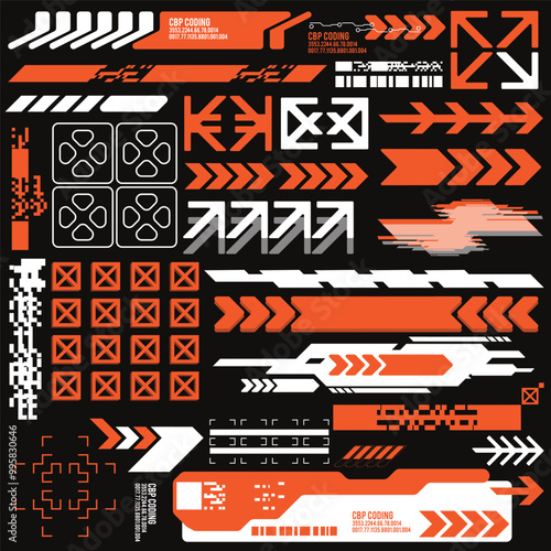 cyberpunk y2k 2000s gaming futuristic icon pattern  set collection template hud for branding fashion t-shirt decoration decals, 2d illustration rendering vector 