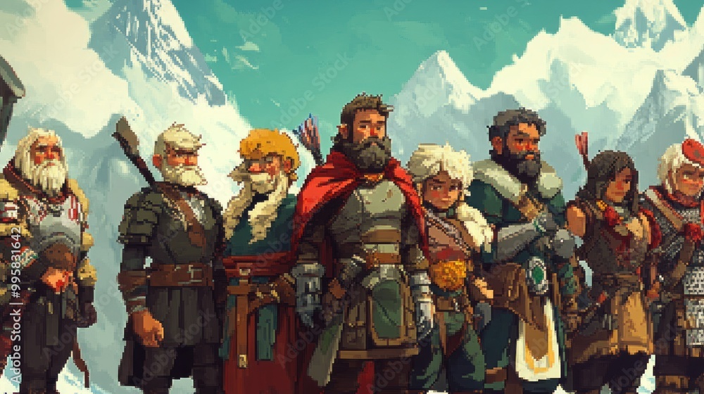 Fototapeta premium A group of adventurers standing in front of snowy mountains