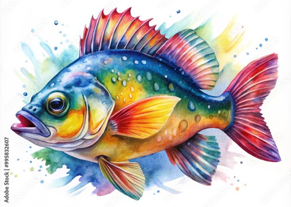 Fototapeta premium Vibrant watercolor fish artworks showcase the rich colors of aquatic life, merging artistic expression with the beauty
