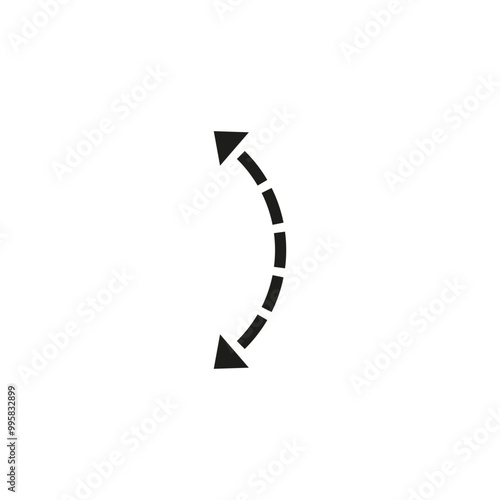 Semicircular curved thin long double ended arrow. Dual semi circle arrow. Vector illustration. 