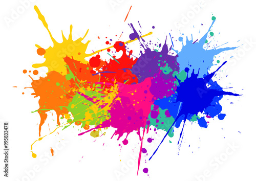 Rainbow coloured hand painted watercolour splatter design 
