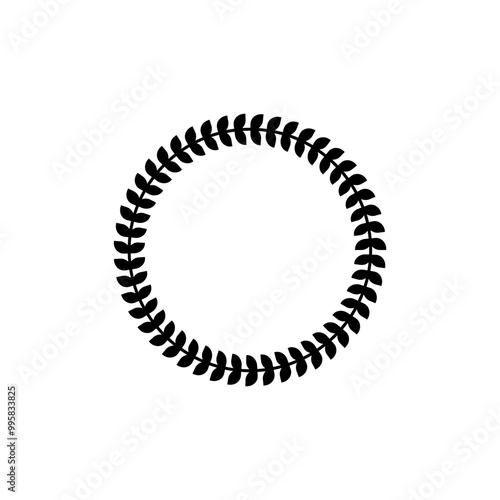 Round branch with leaves. Round frame of bent branch with leaves in the shape of a circle or wreath. Vector silhouette. 