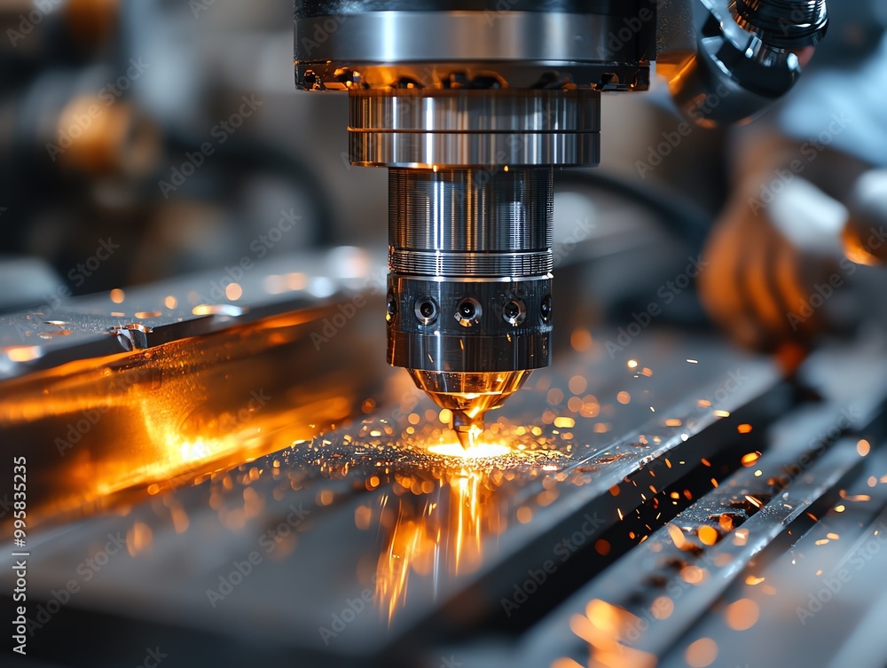 A worker programming a CNC machine to cut metal, CNC machining process, precision manufacturing A worker programming a CNC machine to cut metal, CNC machining process, precision manufacturing