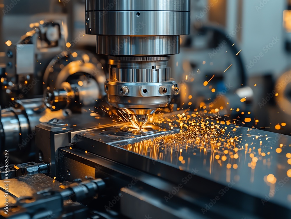 A worker programming a CNC machine to cut metal, CNC machining process, precision manufacturing A worker programming a CNC machine to cut metal, CNC machining process, precision manufacturing