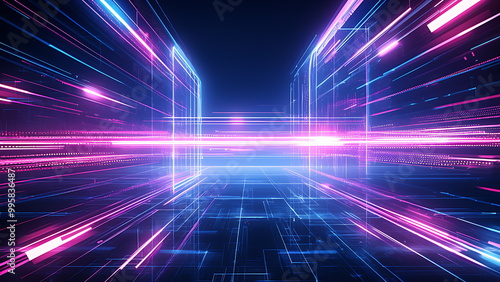 Wallpaper Mural Futuristic background with glowing, pink and blue lines Torontodigital.ca