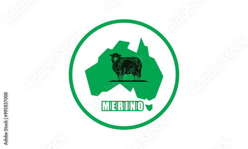 merino sheep and australian map in circle logo, silhouette of great ram standing vector illustrations