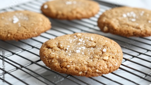 Freshly Baked Crispy Oatmeal Cookies with Sprinkled Sea Salt