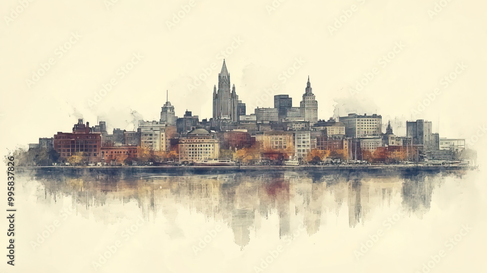 Fototapeta premium Saint John, color pen pencil hand-drawn effect drawing illustration for travel poster, card, wallpaper, backdrop or banner. Modern, clear, artistic and simple