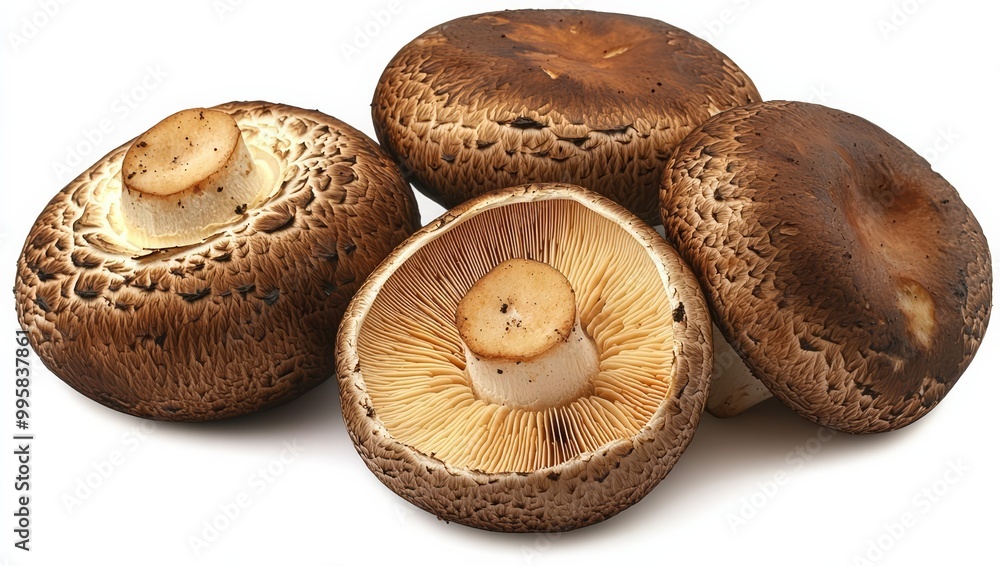 Portobello Mushrooms , isolated on white background, , copy space for text, Portobello Mushrooms , isolated on white background, , copy space for text,
