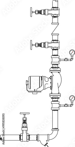 Vector sketch illustration silhouette design Installation Details Of In-Line Circulating Pump Detail