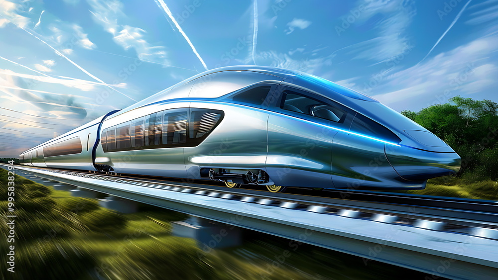 Fototapeta premium high-speed train moving quickly through a dark tunnel.