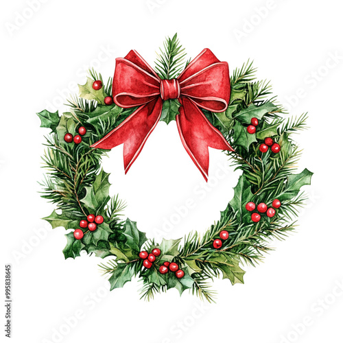 christmas wreath with red ribbon and bow
