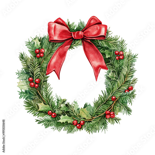 christmas wreath with red ribbon and bow