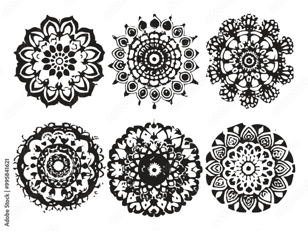 Ornate Circular Mandala Set, Black and White Line Art Ornate Circular Mandala Set, Black and White Line Art
