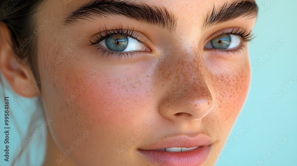 Fototapeta premium A young woman with acne-prone skin starts a dermatologist-recommended routine Show the transformation from inflamed skin to a glowing, smooth complexion over time