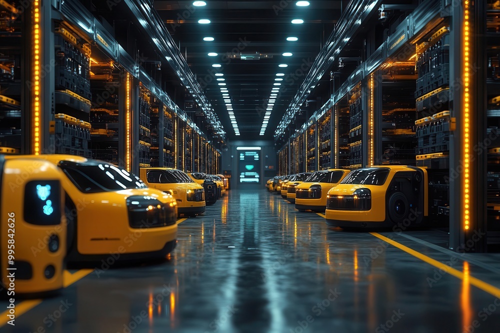 automated warehouse with swarms of drones and robotic arms ...