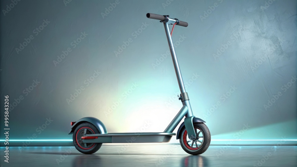 Modern electric scooter parked on a sidewalk in the city center on a sunny summer day Modern electric scooter parked on a sidewalk in the city center on a sunny summer day