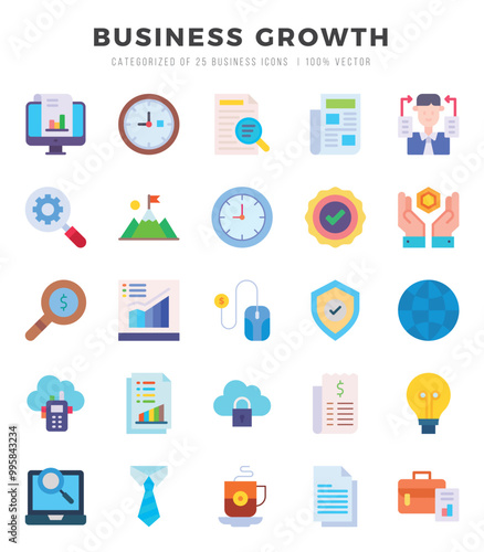 Business Growth Flat icons collection. Flat icons pack. Vector illustration