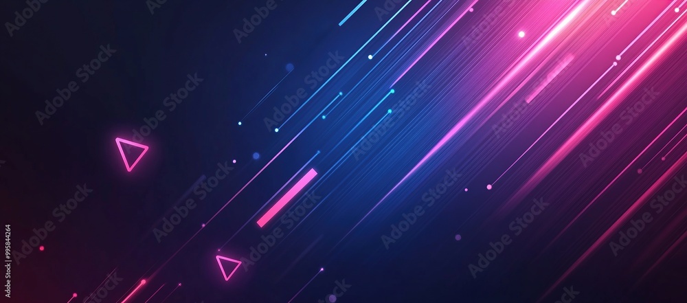 Obraz premium Dark blue purple gradient background with neon glowing arrows