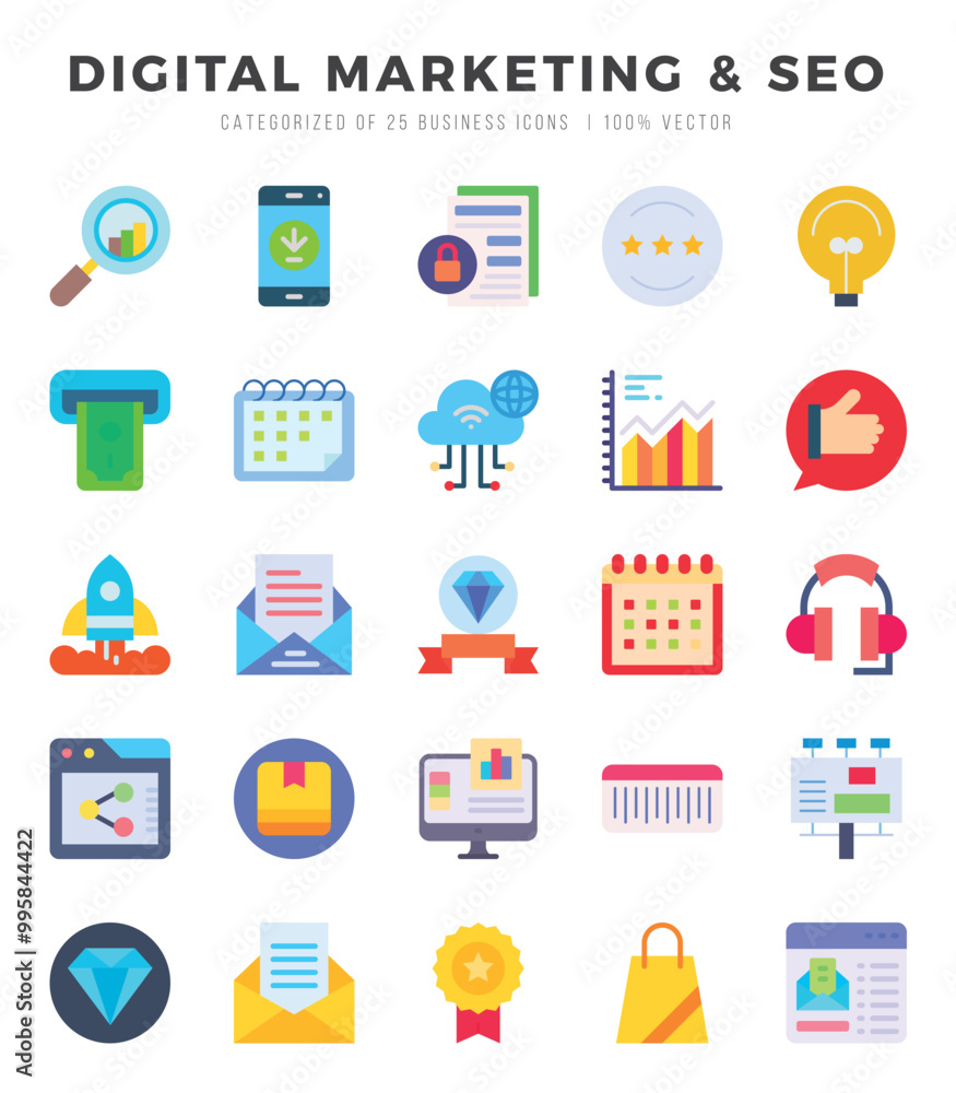 DIGITAL MARKETING & SEO Flat icons collection. Flat icons pack. Vector illustration DIGITAL MARKETING & SEO Flat icons collection. Flat icons pack. Vector illustration