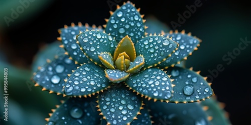 Wallpaper Mural A close-up of a spiky succulent leaf covered in dewdrops, showcasing the intricate details of nature's delicate artistry. Torontodigital.ca