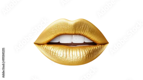 Obraz Glamorous golden lips with a bright smile on a white isolated background. PNG