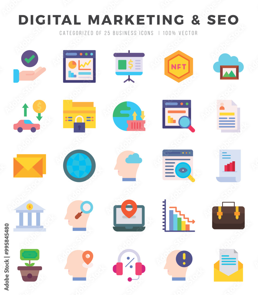 DIGITAL MARKETING & SEO web icons in Flat style. DIGITAL MARKETING & SEO web icons in Flat style.