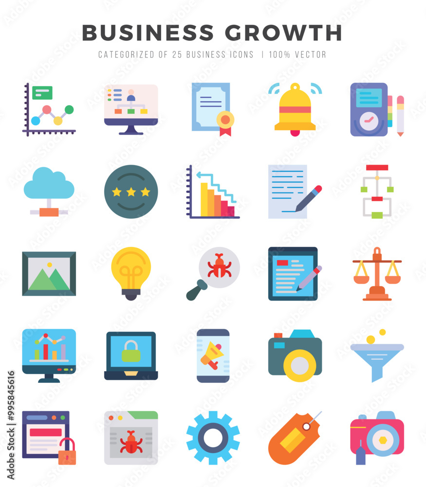 Set of Business Growth Icons Flat icons collection. Set of Business Growth Icons Flat icons collection.