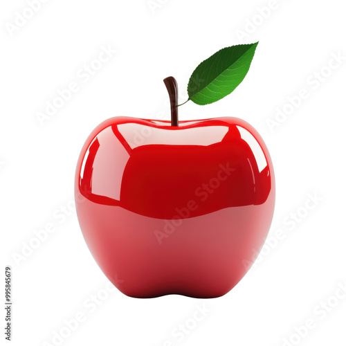 Wallpaper Mural Shiny red apple with a green leaf, white isolated background. PNG Torontodigital.ca