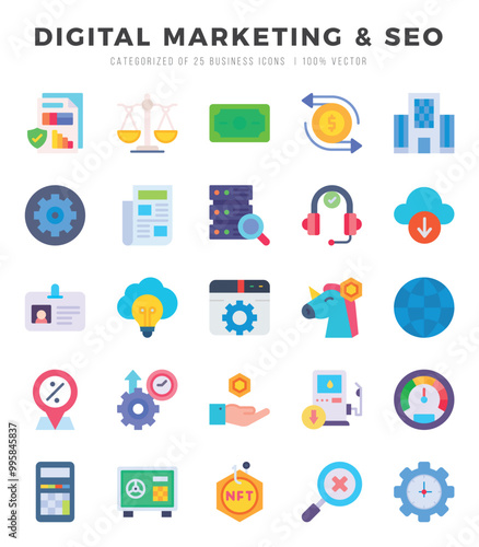 DIGITAL MARKETING & SEO icons set. Collection of simple Flat web icons.