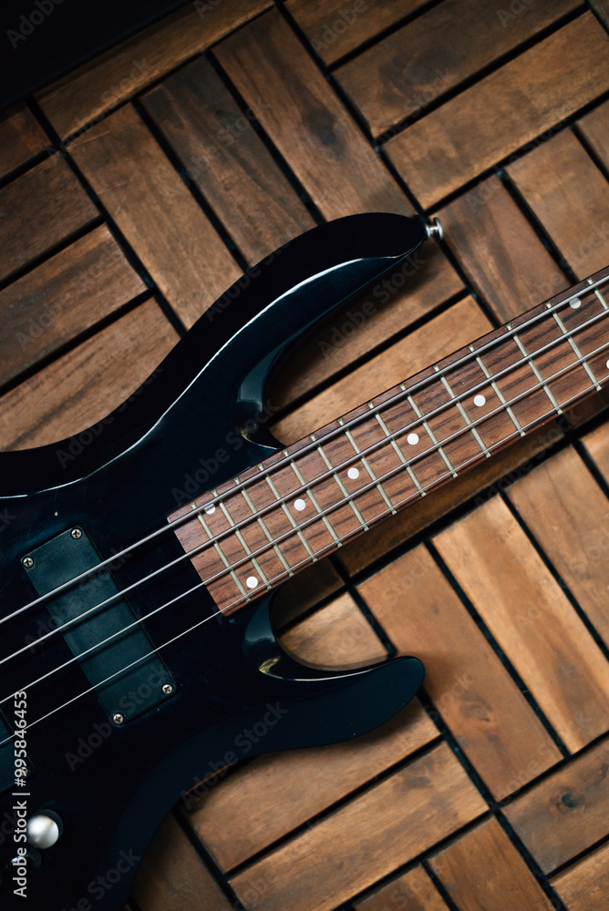 Fototapeta premium electric black guitar neck close up